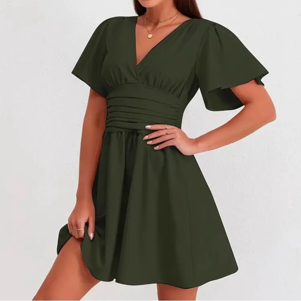 Elegant Olive Green Dress